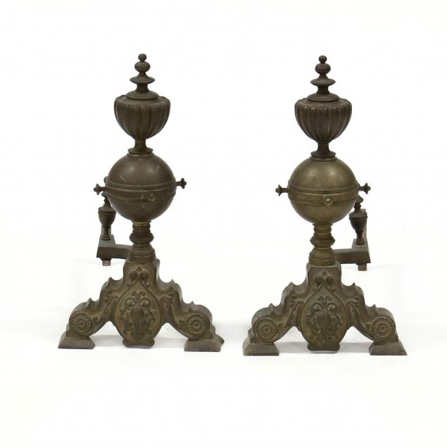 PAIR OF CONTINENTAL BRASS ANDIRONS