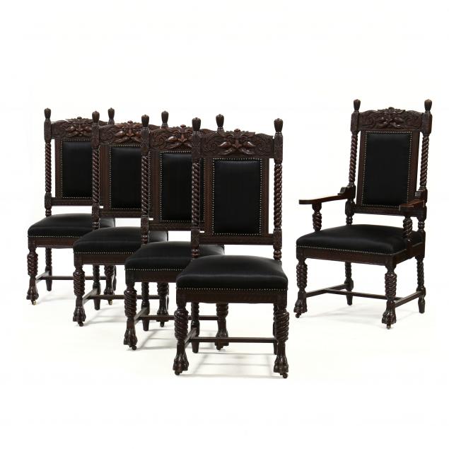 SET OF FIVE ANTIQUE CARVED MAHOGANY