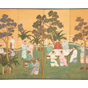 A Chinese Four-Panel Floor Screen