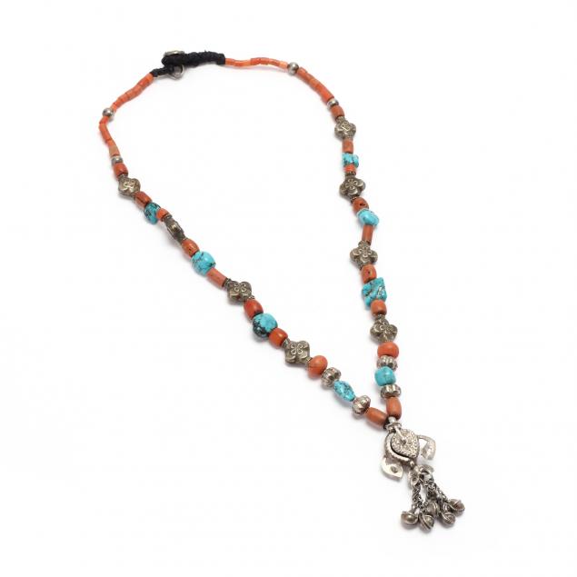 A SINO-TIBETAN TURQUOISE AND CORAL