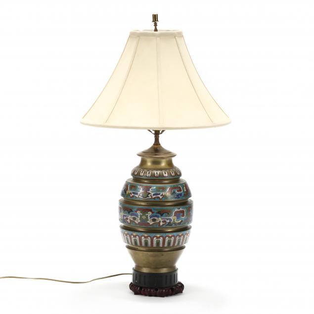 A VINTAGE CHAMPLEVE TABLE LAMP