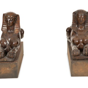 A Pair of Italian Bronze Sphinxes