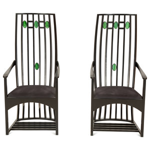 A Pair of Ebonized Highback Armchairs 34b275