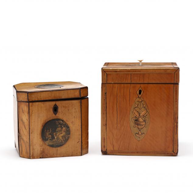 TWO ANTIQUE INLAID TEA CADDIES 34b2b1