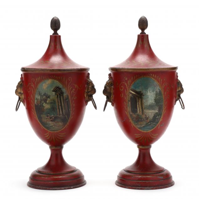 PAIR OF ANTIQUE REGENCY STYLE TOLEWARE