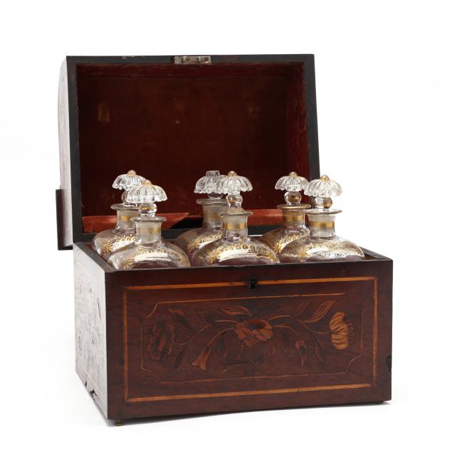 ANTIQUE INLAID DECANTER BOX WITH 34b2ab