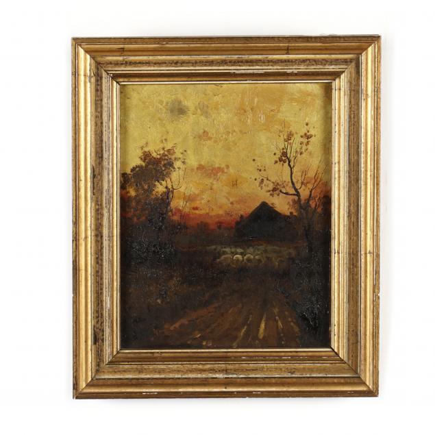 AN ANTIQUE LANDSCAPE PAINTING WITH