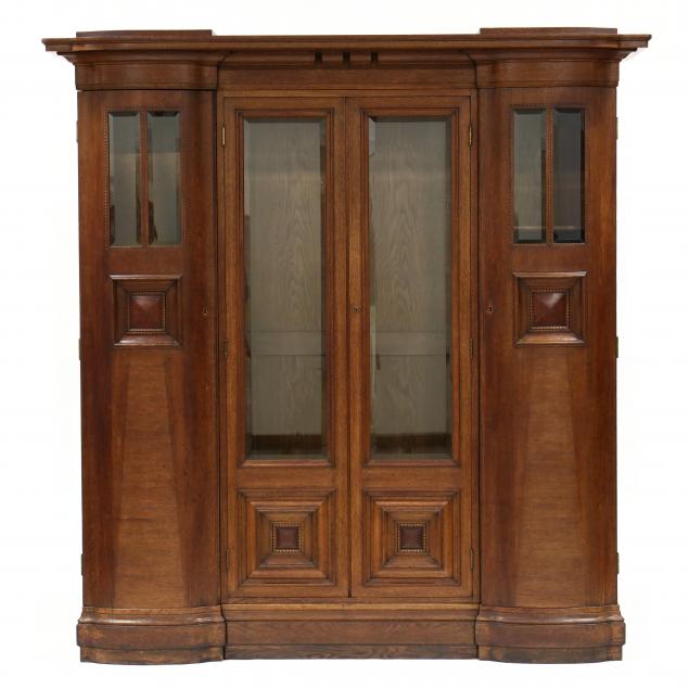 ANTIQUE GERMAIN INLAID OAK BOOKCASE