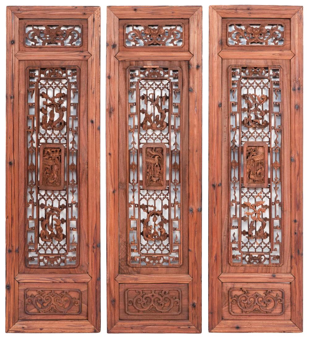 THREE CHINESE OPEN-CARVED WOODEN