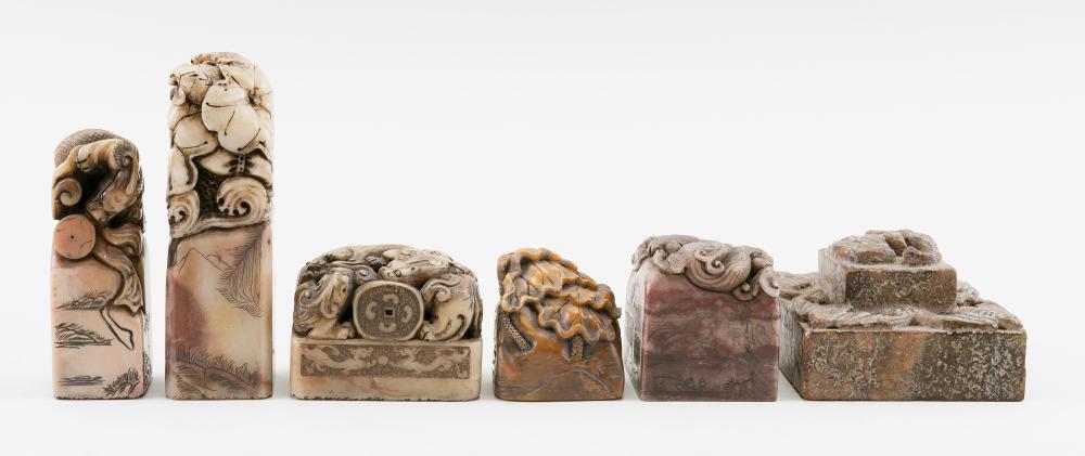 SIX CHINESE WELL-CARVED SOAPSTONE