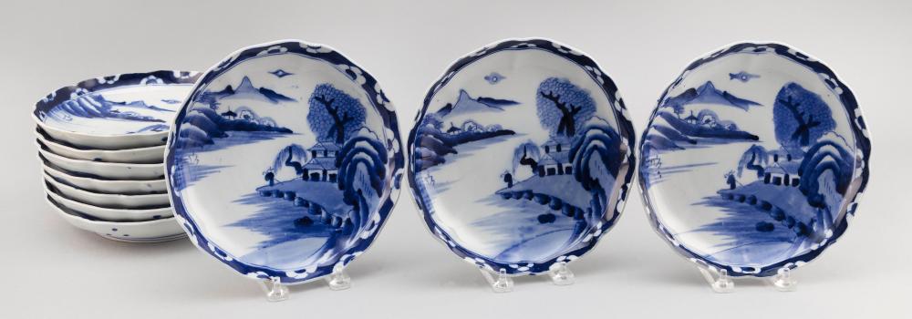 SET OF TEN JAPANESE BLUE AND WHITE