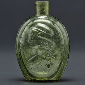 A Molded Glass Flask in Yellow Green American  34db85
