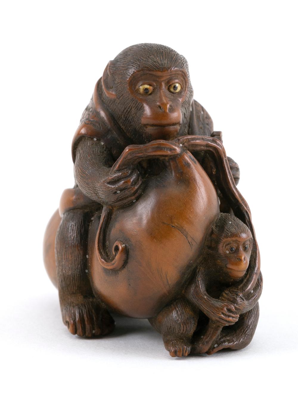 JAPANESE WOOD NETSUKE BY MASACHIKA 19TH