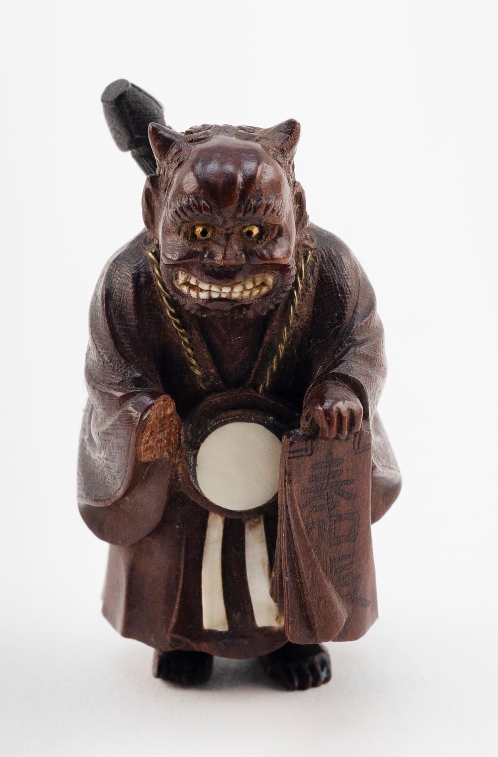 JAPANESE WOOD NETSUKE BY TOMIN