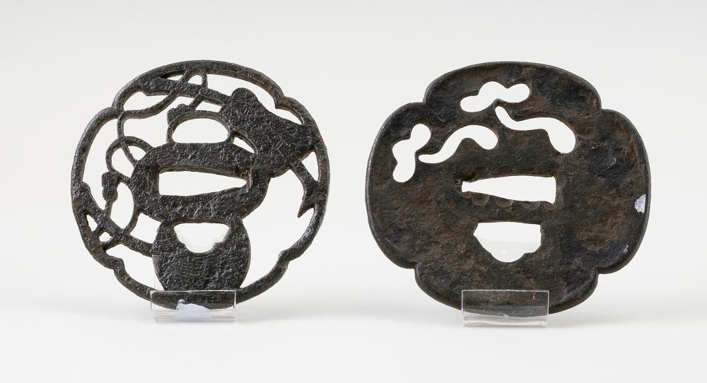 TWO JAPANESE IRON MOKKO GATA TSUBA 34dc34