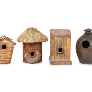 Four Stoneware Birdhouses one with 34dc7f