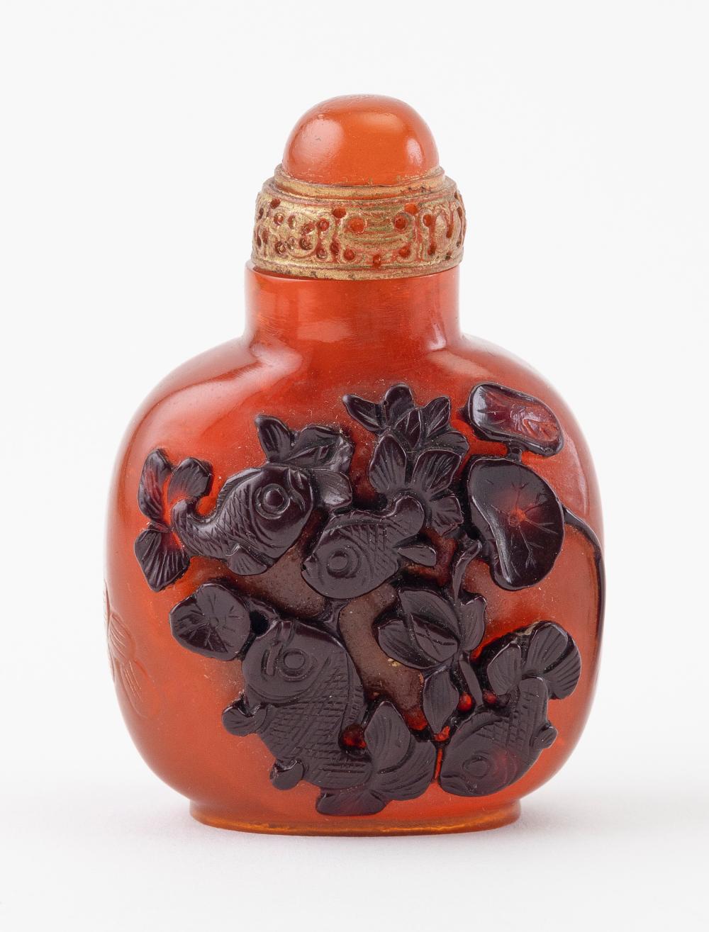 CHINESE AMBER SNUFF BOTTLE LATE