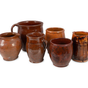 Six Redware Vessels American 19th 34dc86