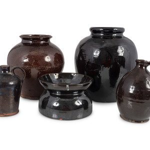 Five Redware Vessels
American,