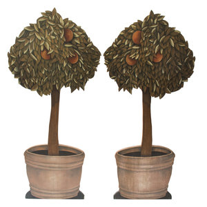 A Pair of Painted Wood Topiary Fire