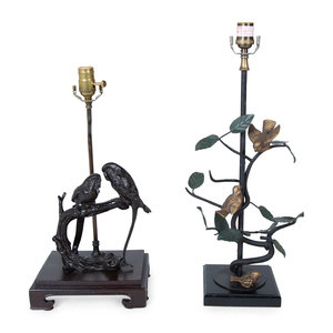 Two Patinated Bronze Lamps with