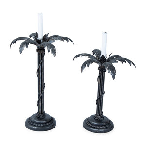 Two Matching Silvered Metal Palm 34dd98