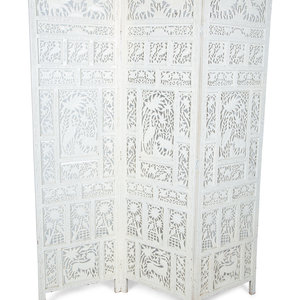 An Indian White Painted Three-Panel