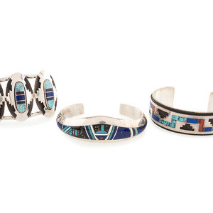 Navajo Silver and Inlay Cuff Bracelets late 34de68