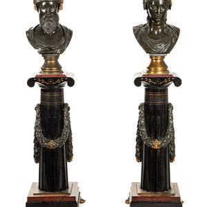 A Pair of French Bronze and Marble