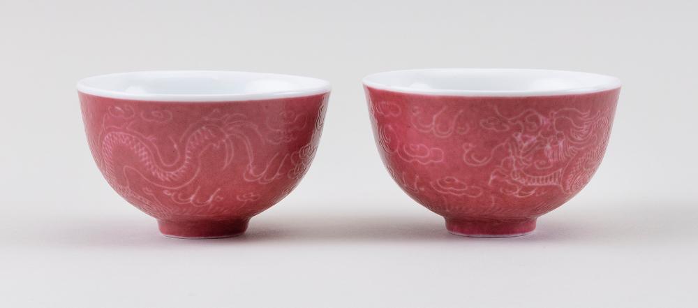 PAIR OF ROUGE RED PORCELAIN WINE