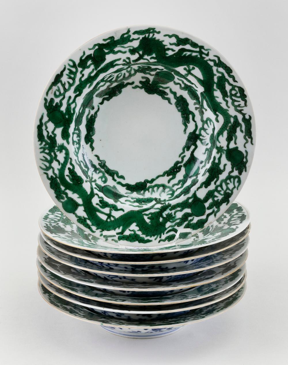 EIGHT CHINESE GREEN AND WHITE PORCELAIN
