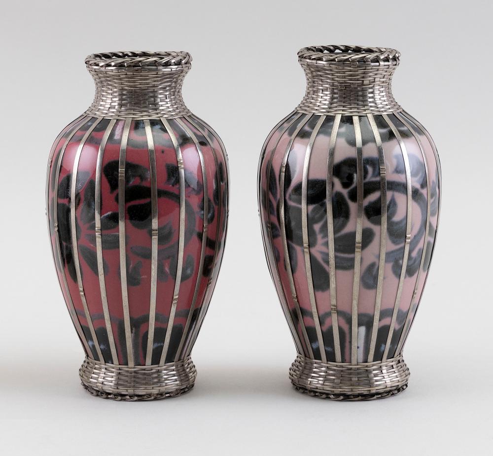 PAIR OF JAPANESE SILVER-OVERLAID