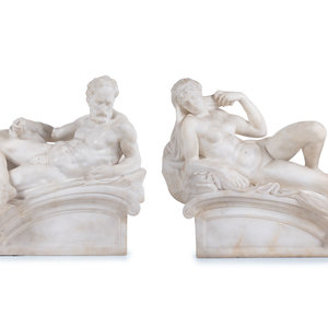 A Pair of Carved Alabaster Figures of