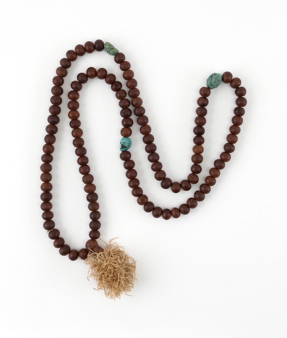 CHINESE WOOD AND TURQUOISE MALA