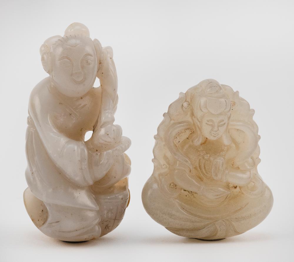 TWO CHINESE CARVED LIGHT CELADON 34e084