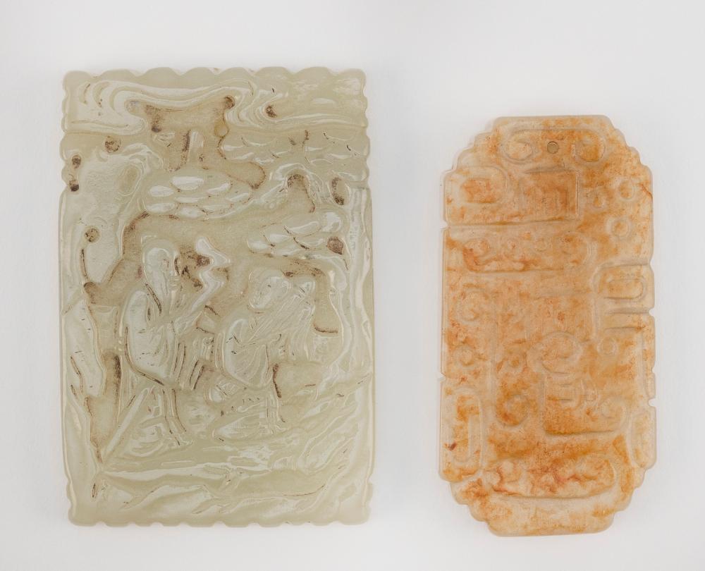 TWO CHINESE CARVED JADE PENDANTSTWO 34e08a