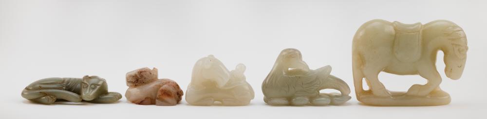 FIVE CHINESE CELADON JADE ANIMAL 34e086