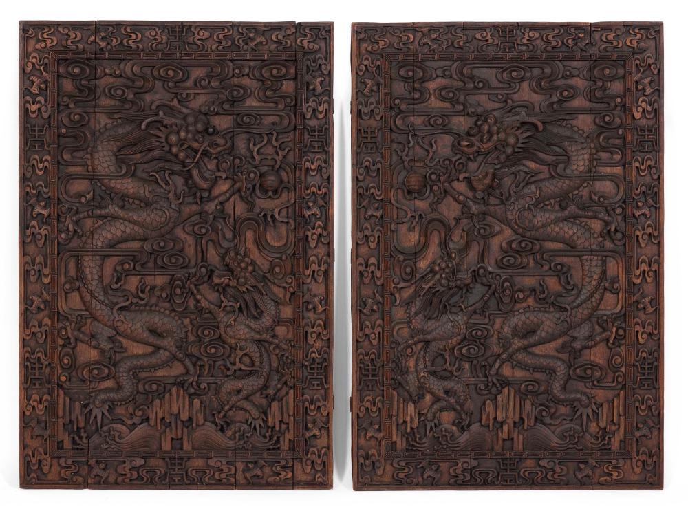 TWO CHINESE DEEP RELIEF CARVED 34e143