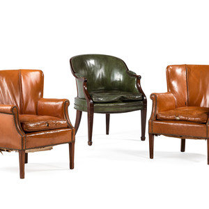 Three Leather Upholstered Armchairs