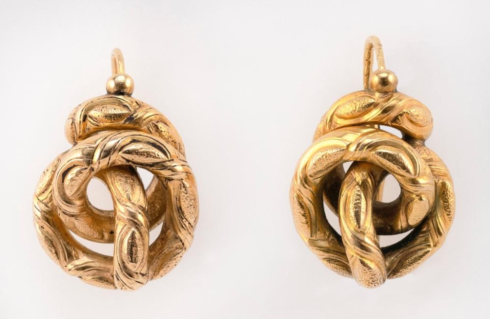 PAIR OF VICTORIAN 14KT GOLD KNOT-FORM