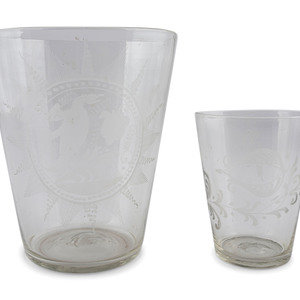 Two Blown and Etched Glass Beakers English 34e19d