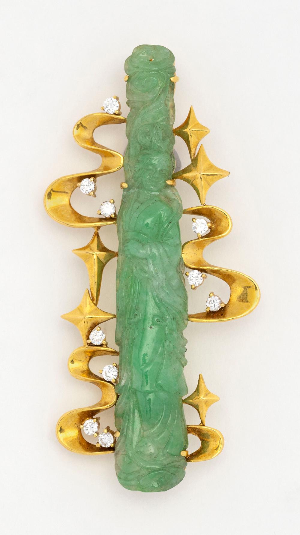 18KT GOLD CARVED JADE AND DIAMOND 34e1cb