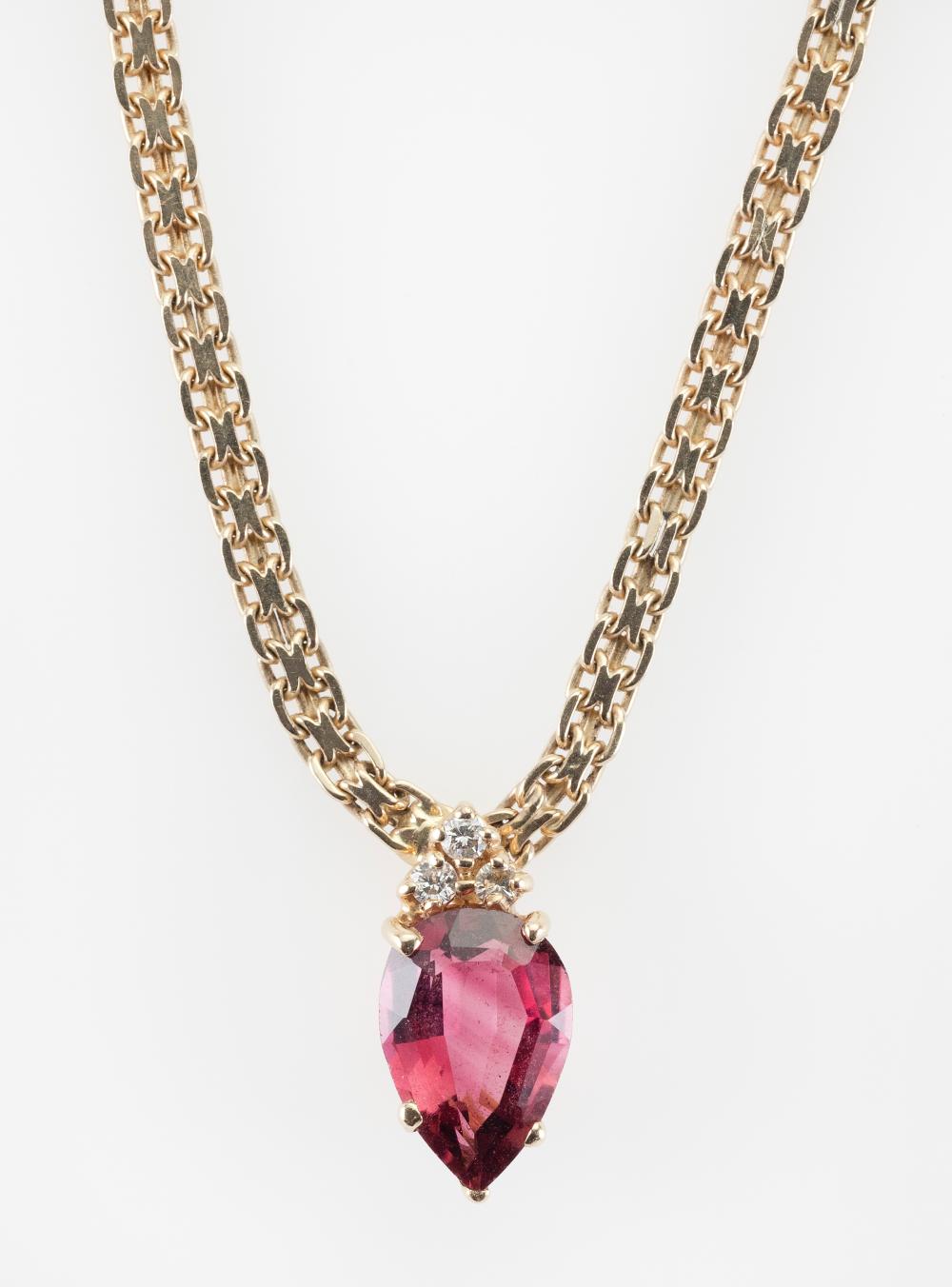 14KT GOLD, PINK TOURMALINE AND DIAMOND