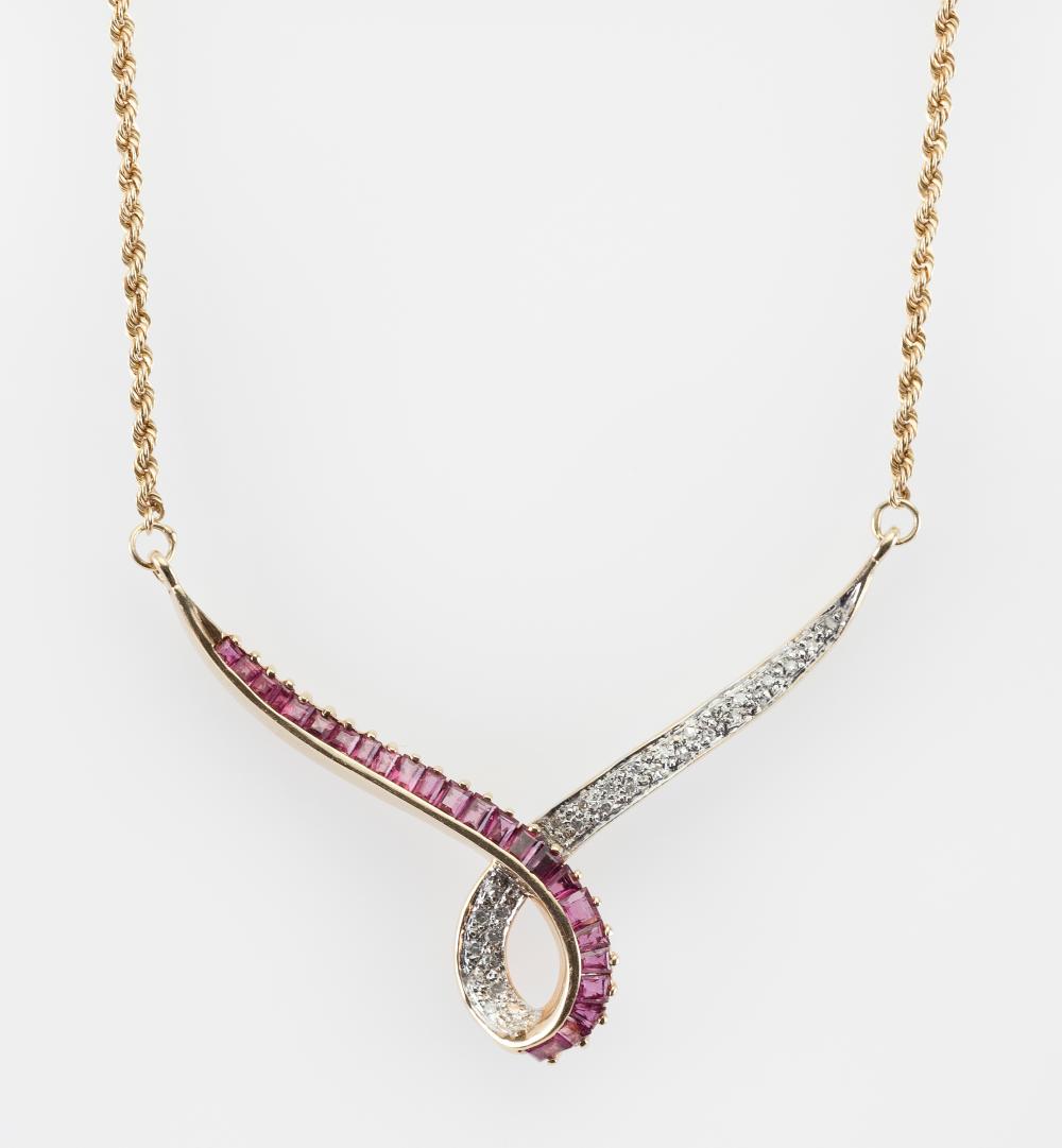 14KT GOLD RUBY AND DIAMOND NECKLACE 34e1db