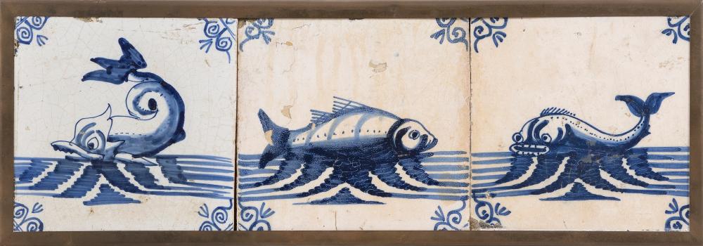 THREE BLUE AND WHITE DELFT TILES