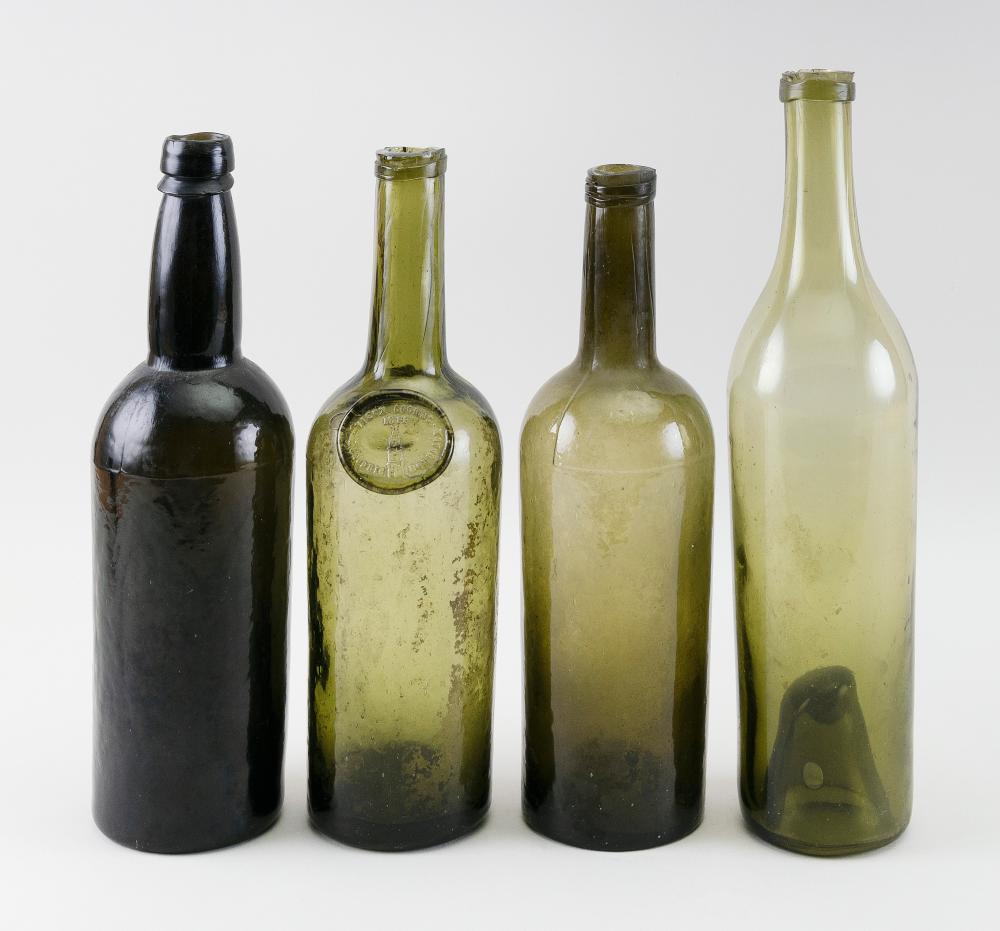 FOUR BLOWN CAST GLASS BOTTLES 19TH 34e25d