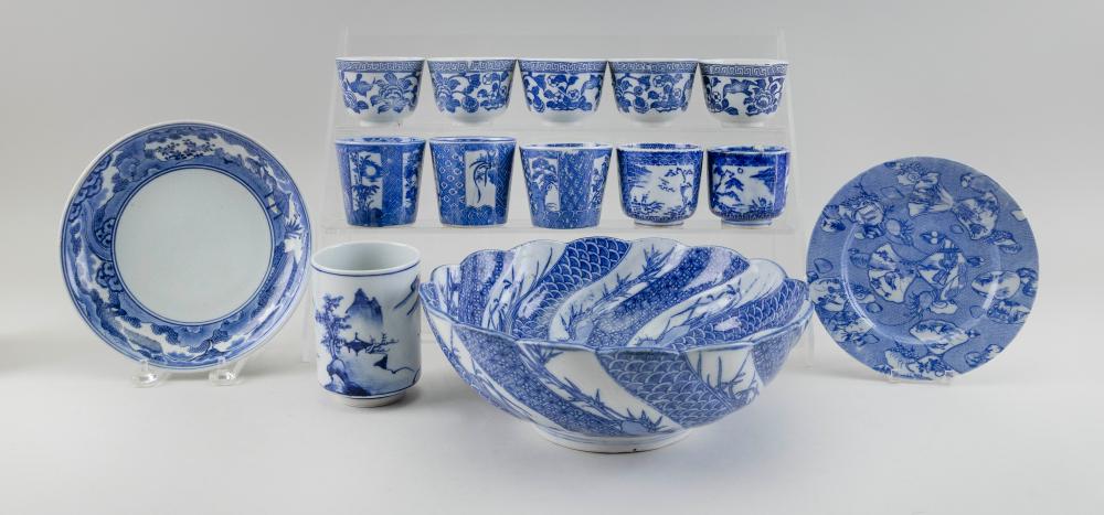 FOURTEEN PIECES OF JAPANESE BLUE