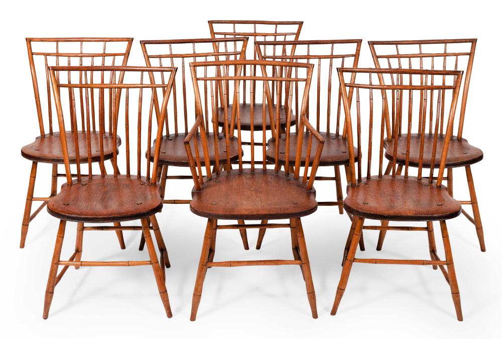 EIGHT WINDSOR CHICKEN COOP CHAIRS