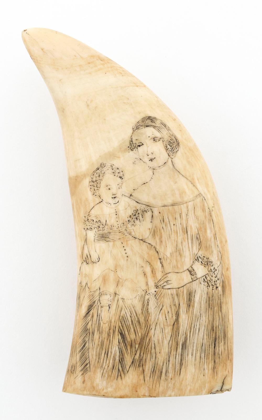 SCRIMSHAW WHALE'S TOOTH 19TH CENTURY