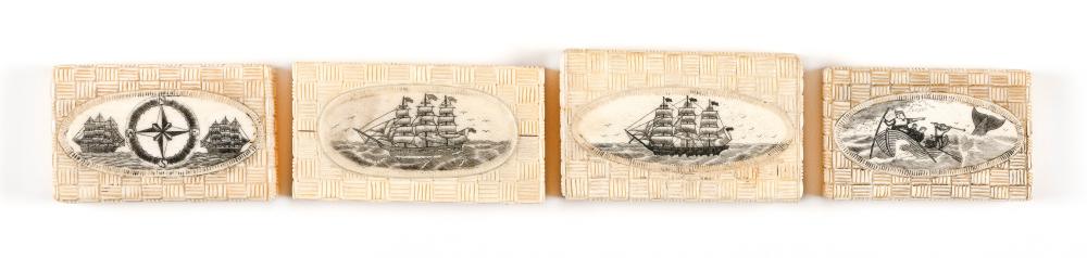 FOUR CARVED AND ENGRAVED BONE BOXES